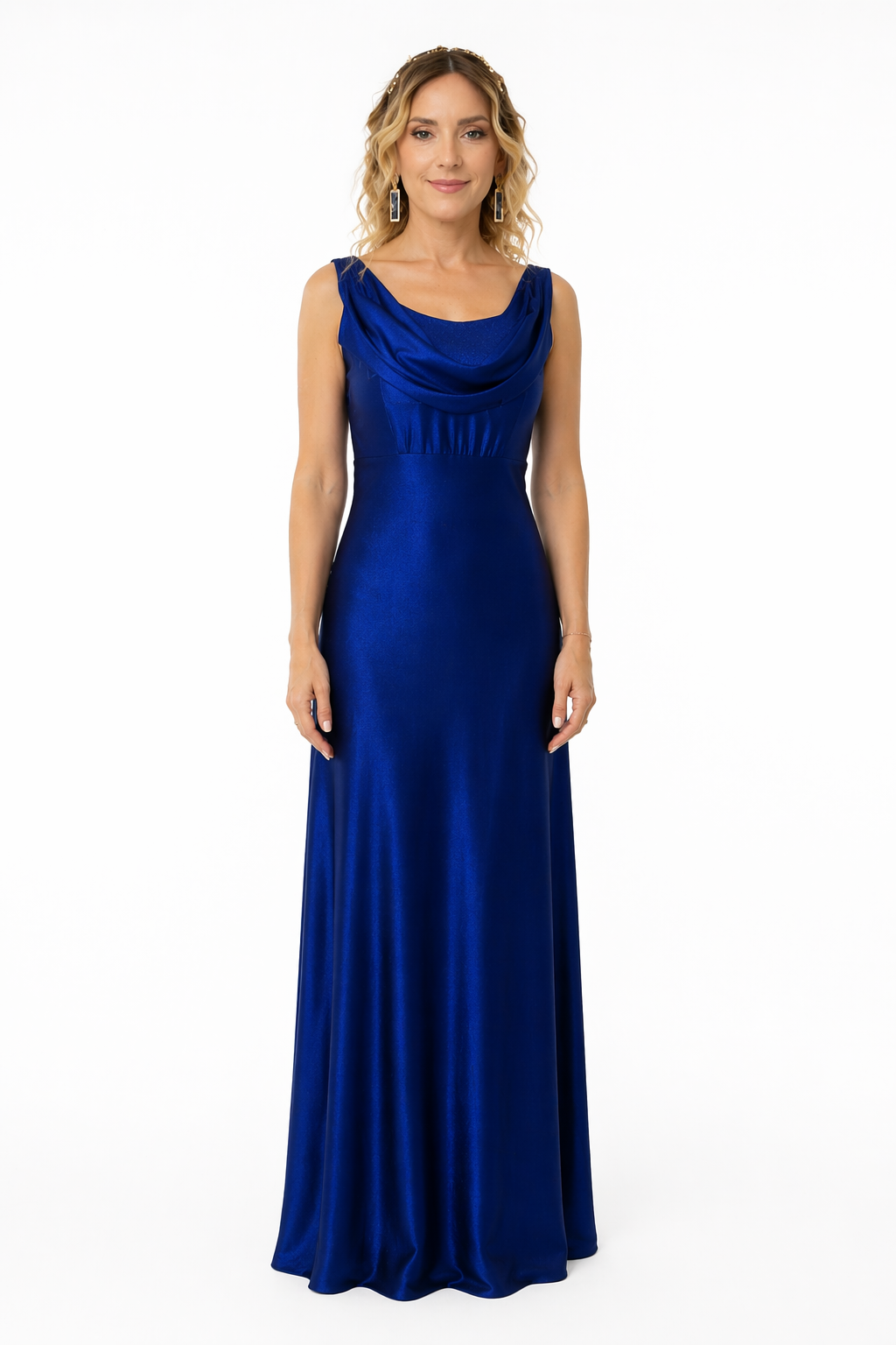 Noleggio abito cerimonia lungo elegante in blu