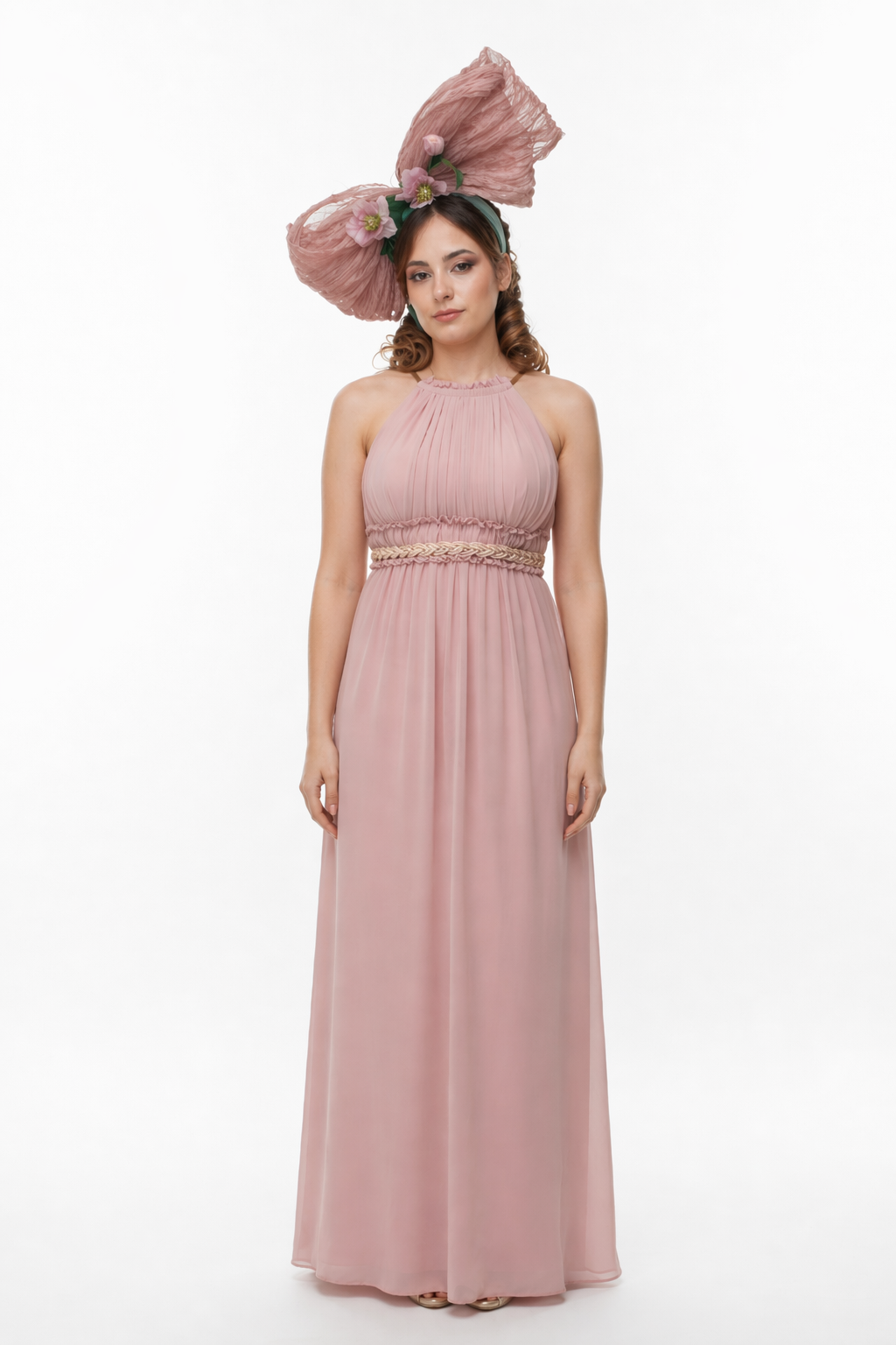 Abito lungo elegante in delicata tonalità rosa cipria