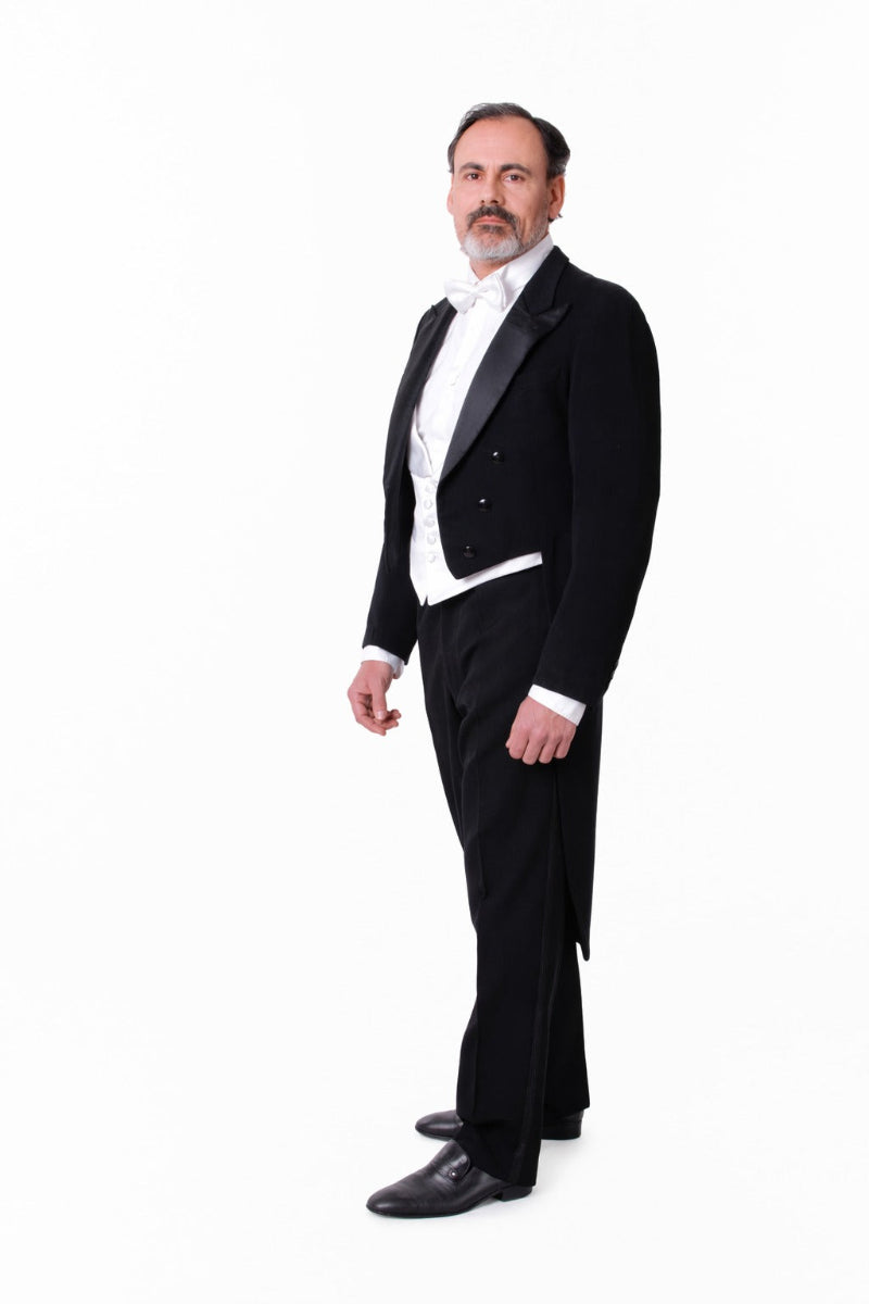 Frac uomo da cerimonia nero con gilet bianco e papillon