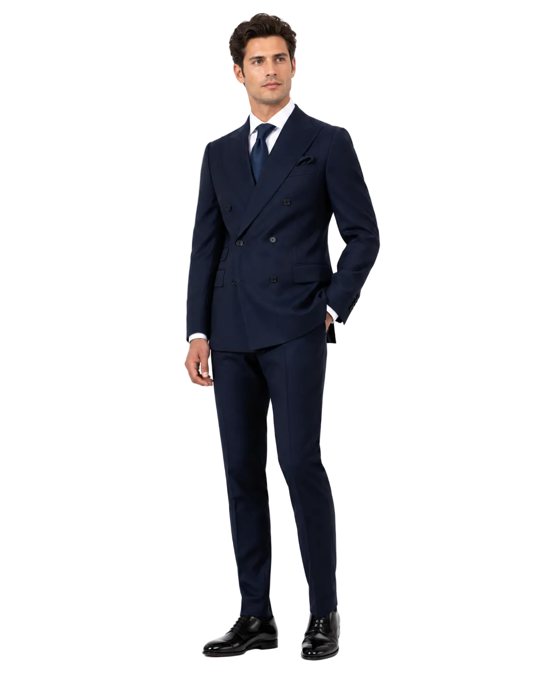 Noleggio Abito Uomo | Completo uomo doppio petto blu notte con cravatta blu | Taglia 42/44